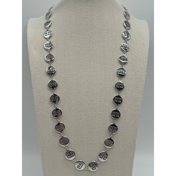 Vintage Givenchy Necklace Round Coin Link Silver Tone G Logo Long Signed